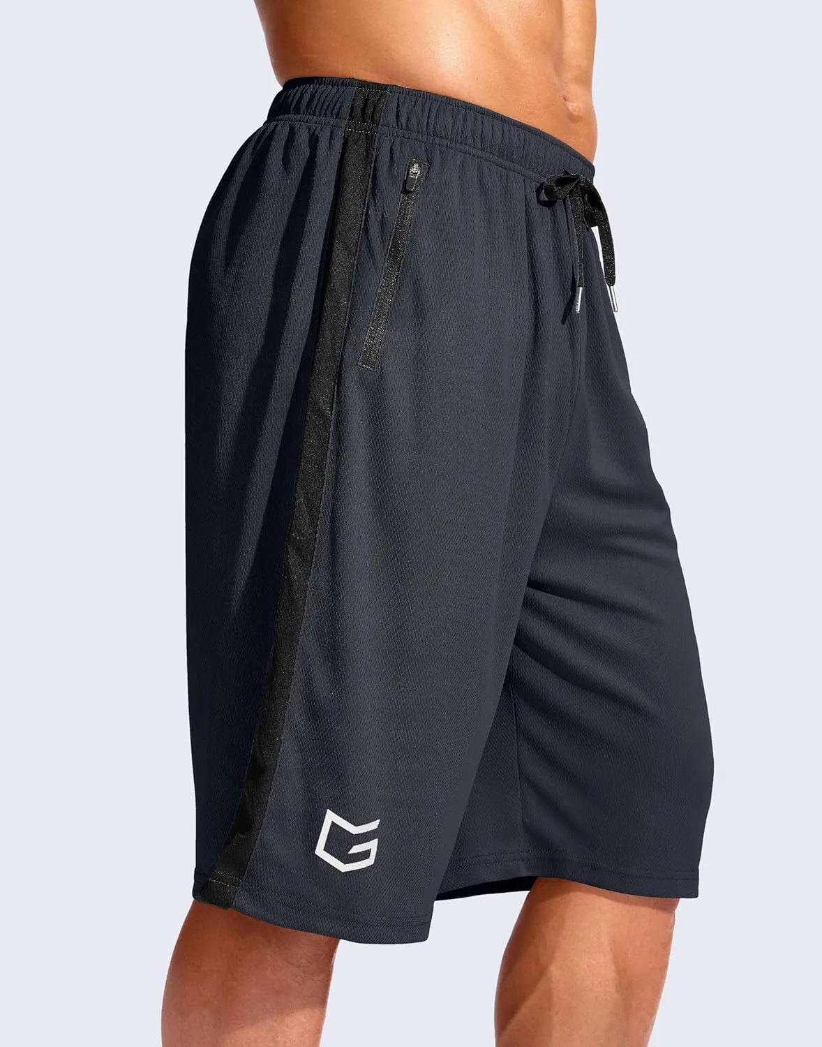 G Gradual Men's 11" Long Basketball Shorts with Zipper Pockets Mesh Quick Dry Lightweight Gym Athletic Shorts for Men