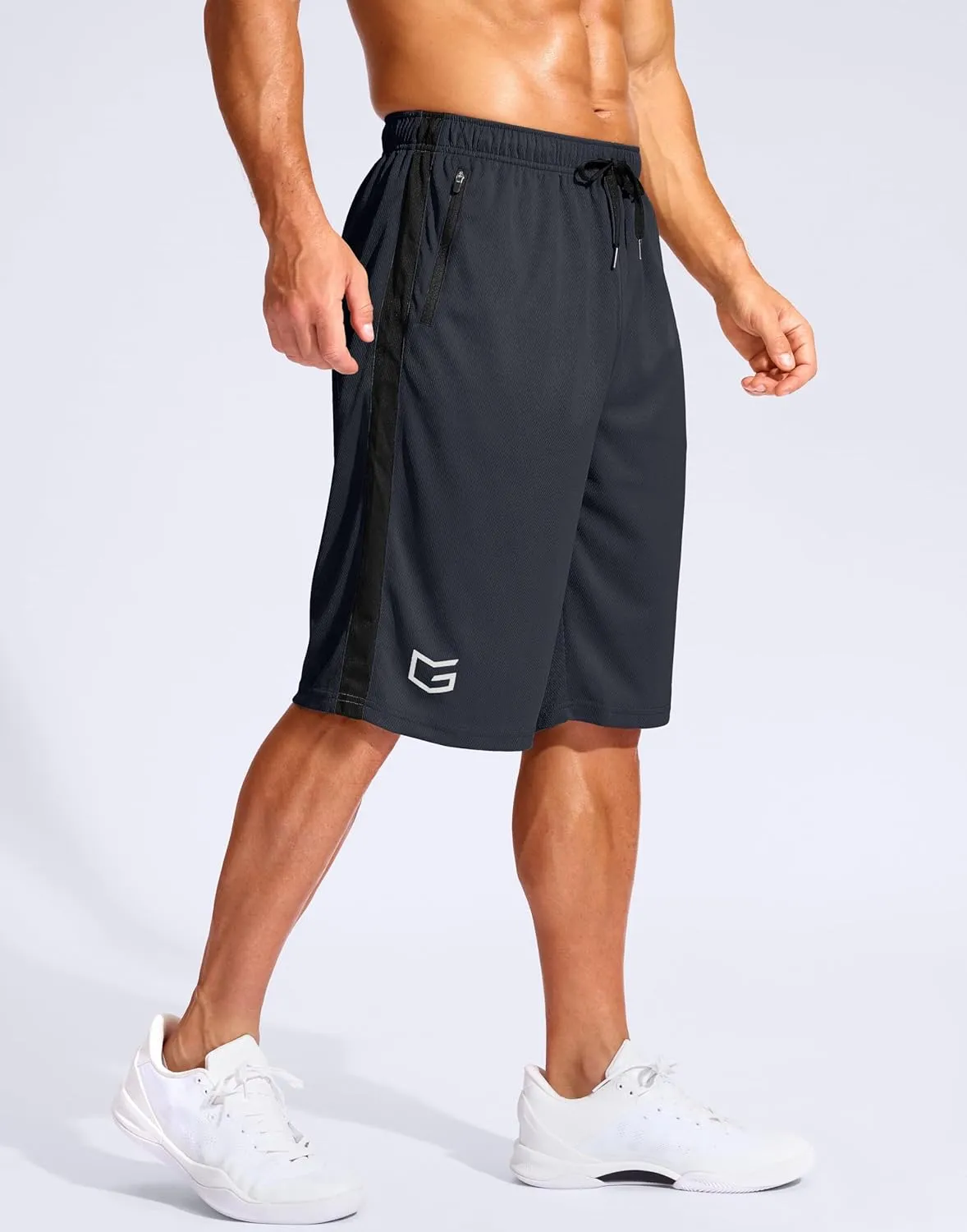 G Gradual Men's 11" Long Basketball Shorts with Zipper Pockets Mesh Quick Dry Lightweight Gym Athletic Shorts for Men