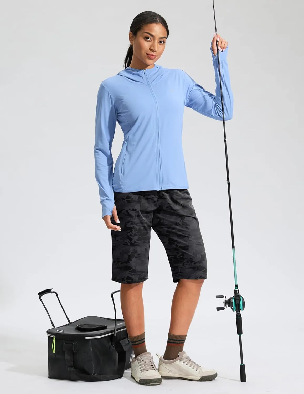 G Gradual Women's 13" Long Hiking Shorts with Zipper Pocket Lightweight Quick Dry Knee Length Bermuda Shorts for Women