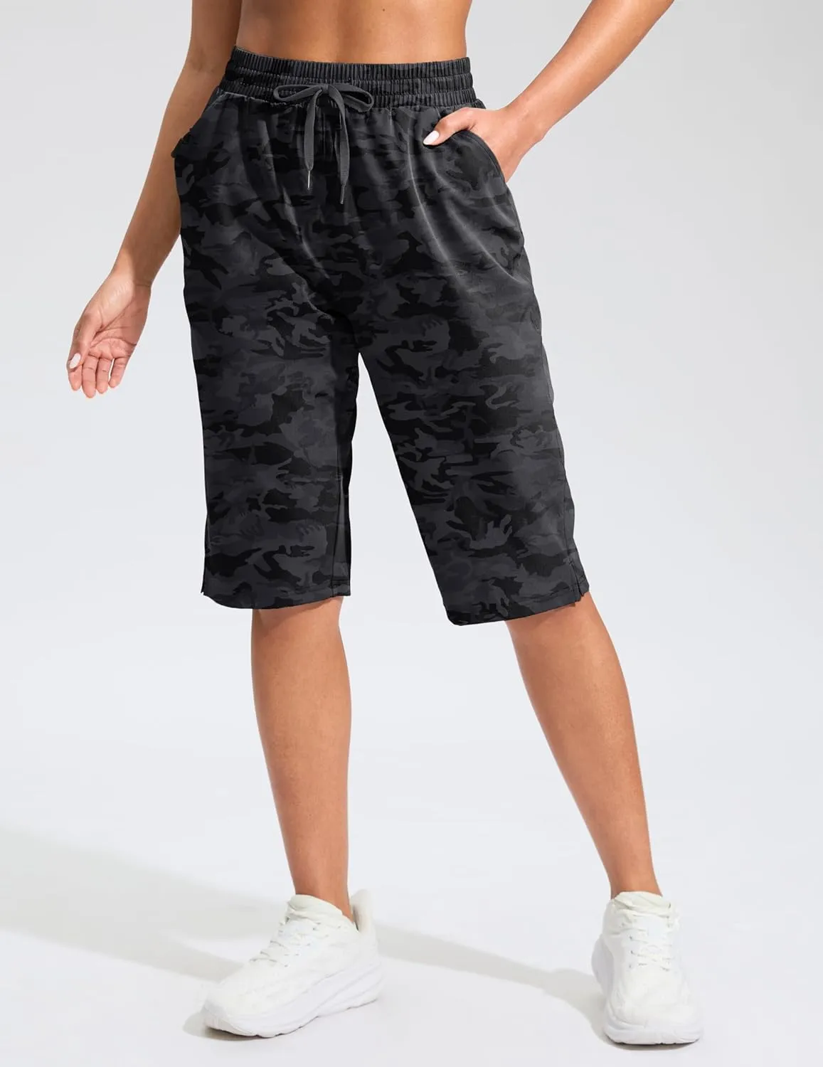 G Gradual Women's 13" Long Hiking Shorts with Zipper Pocket Lightweight Quick Dry Knee Length Bermuda Shorts for Women