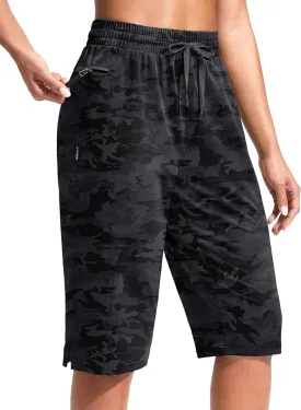G Gradual Women's 13" Long Hiking Shorts with Zipper Pocket Lightweight Quick Dry Knee Length Bermuda Shorts for Women