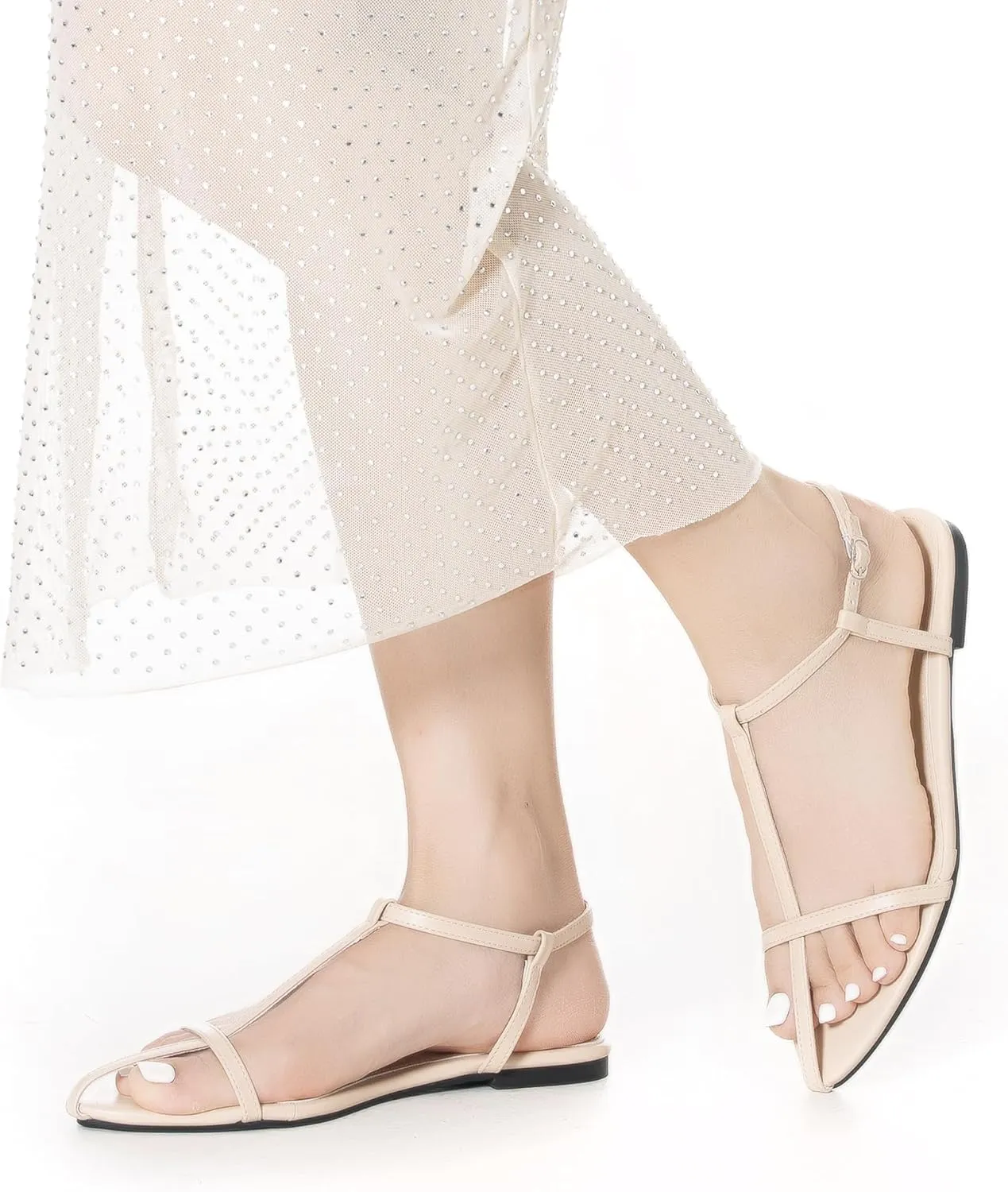 N.N.G Women Flat Sandals Dressy Srtappy Slingback Mules Cute Evening Vegan Leather Gladiator Designer Pretty Casual Pointed Open Toe