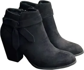 PiePieBuy Women's Tie Knot Chelsea Pump Ankle Boots Closed Toe Stacked Heel Booties Shoes