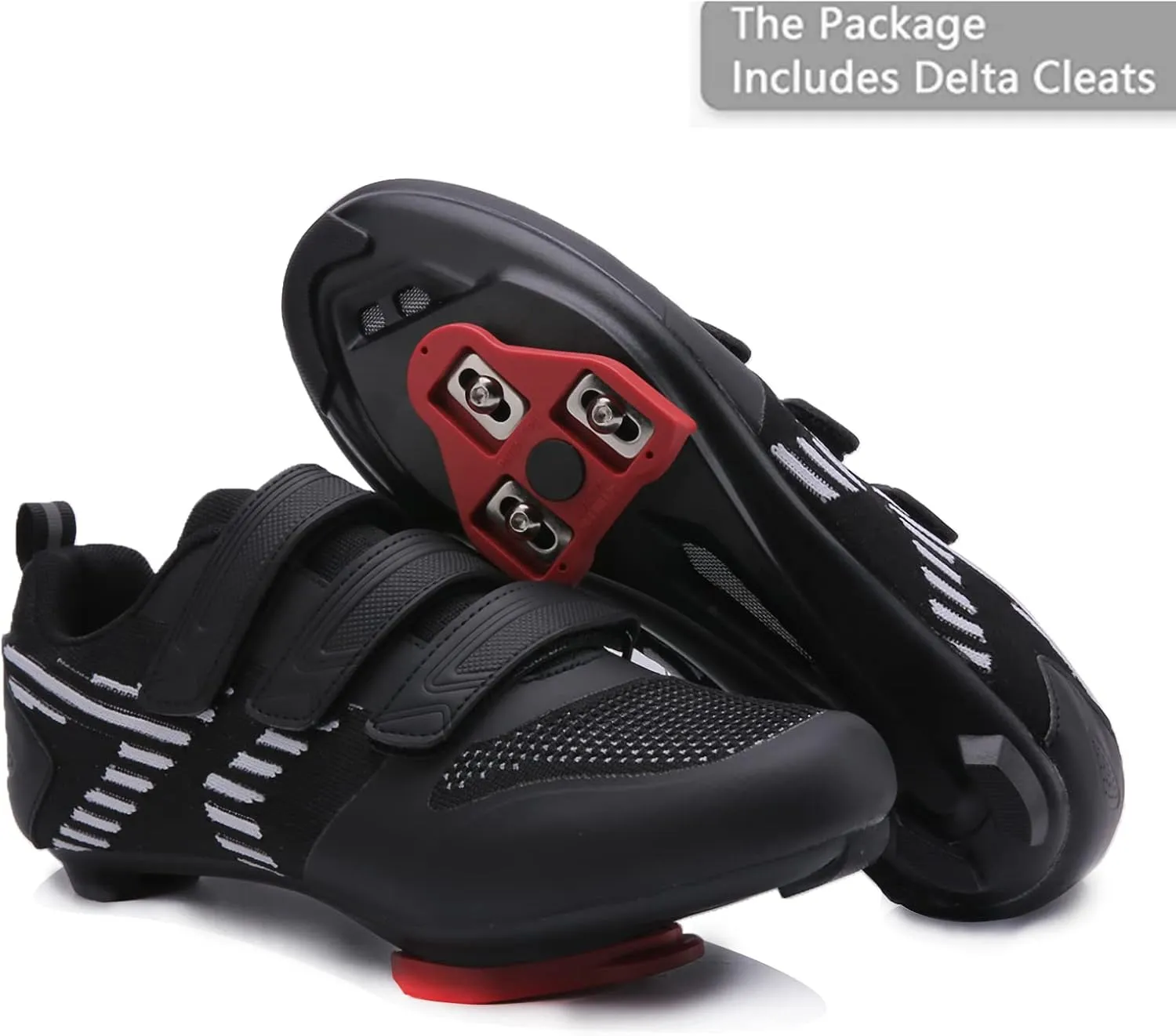 Unisex Road Bike Cycling Shoes Compatible with Peloton Shimano SPD Bike Riding Shoes for Men Women, 3 Straps, Pre-Installed Delta Cleats for Indoor Outdoor Cycling Biking